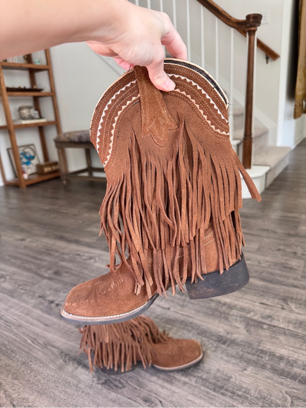 Ariat Tan Carmel Brown Fringe Squaretoed Suede Western Cowgirl Boots - Picture 6 of 8